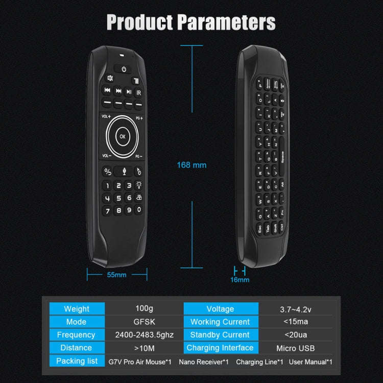 G7V Pro 2.4GHz Fly Air Mouse LED Backlight Wireless Keyboard Remote Control with Gyroscope for An...