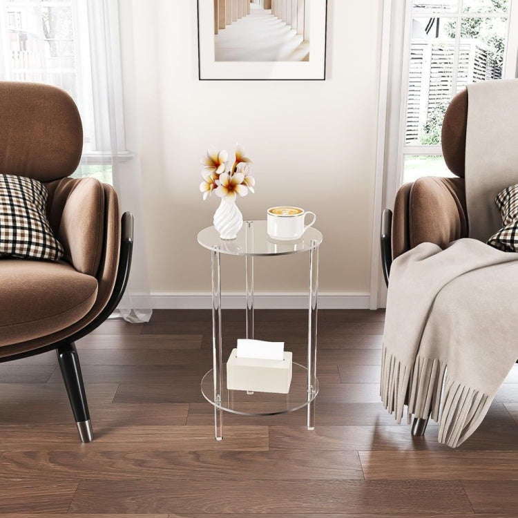 YX107 Acrylic Round Two-layer Small Bedside Table(Transparent)