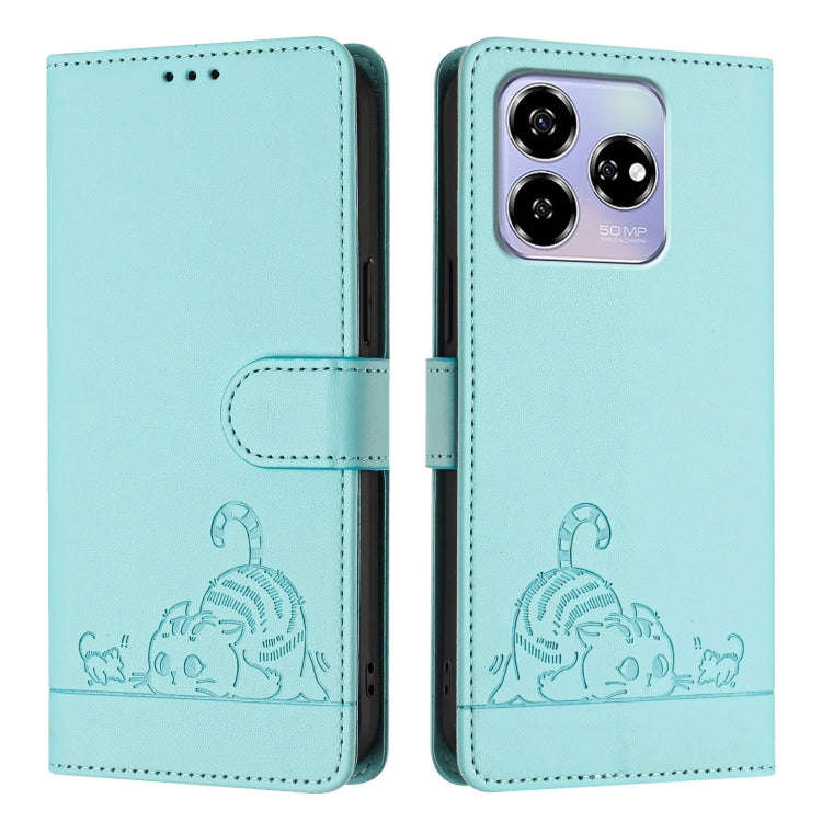 For ZTE Blade V60 / Axon 60 4G Cat Rat Embossed Pattern RFID Leather Phone Case with Lanyard(Mint...