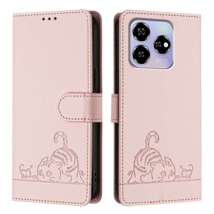 For ZTE Blade V60 / Axon 60 4G Cat Rat Embossed Pattern RFID Leather Phone Case with Lanyard(Pink)