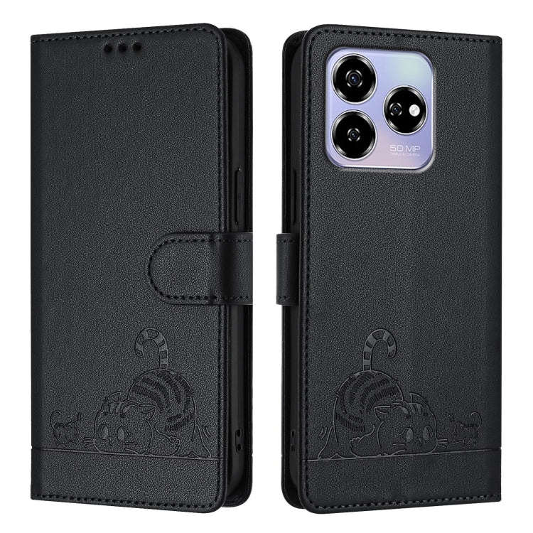 For ZTE Blade V60 / Axon 60 4G Cat Rat Embossed Pattern RFID Leather Phone Case with Lanyard(Black)