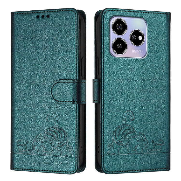 For ZTE Blade V60 / Axon 60 4G Cat Rat Embossed Pattern RFID Leather Phone Case with Lanyard(Peac...