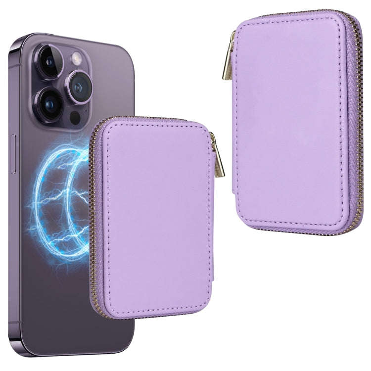 HS-005 MagSafe Magnetic Zipper Card Bag Mobile Phone Back Sticker(Light Purple)