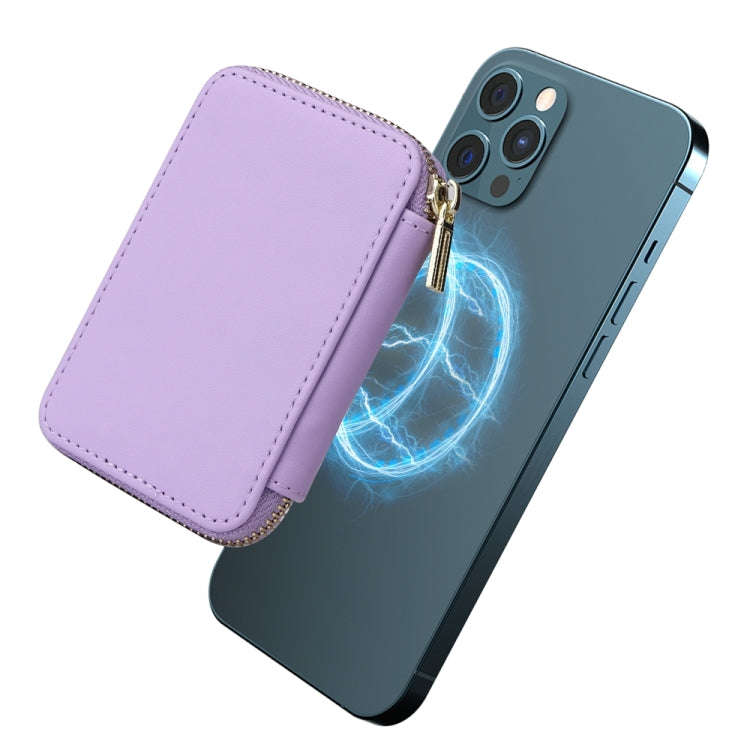 HS-005 MagSafe Magnetic Zipper Card Bag Mobile Phone Back Sticker(Light Purple)