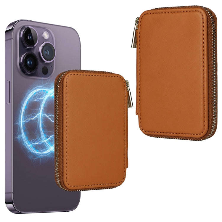 HS-005 MagSafe Magnetic Zipper Card Bag Mobile Phone Back Sticker(Brown)