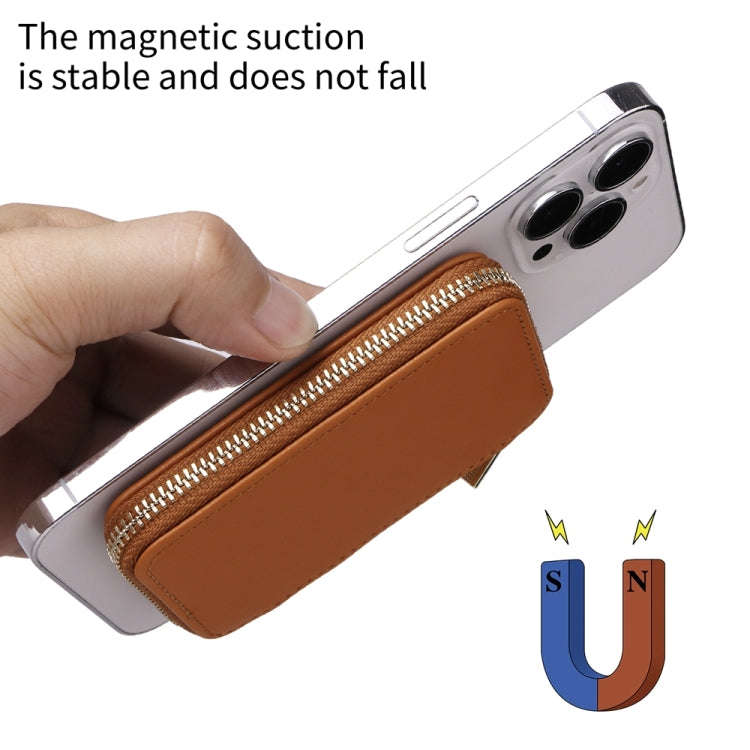 HS-005 MagSafe Magnetic Zipper Card Bag Mobile Phone Back Sticker(Brown)
