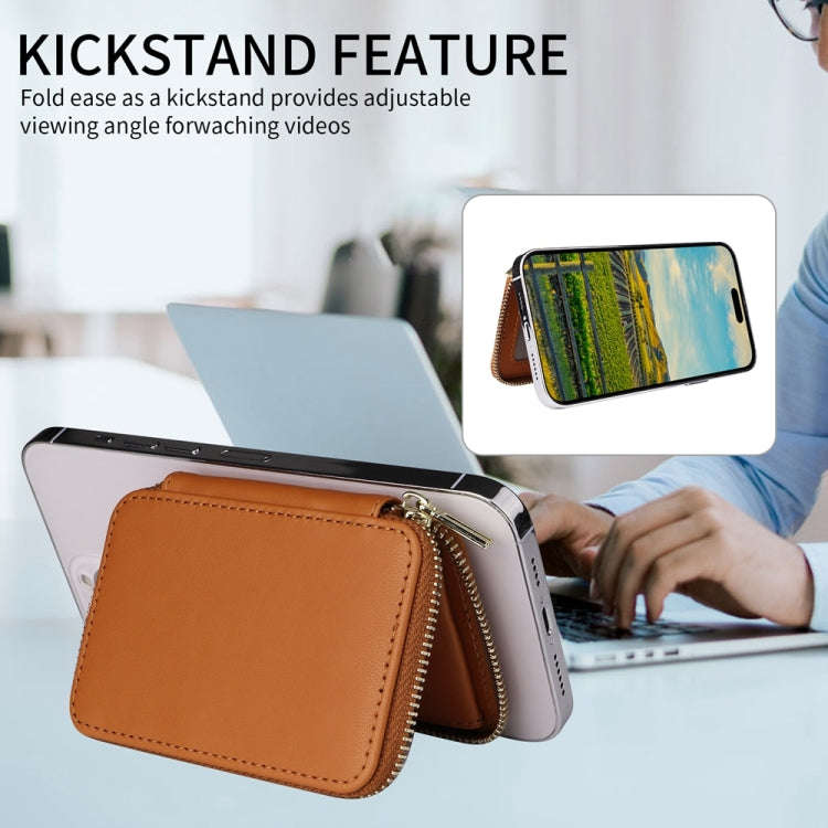 HS-005 MagSafe Magnetic Zipper Card Bag Mobile Phone Back Sticker(Brown)