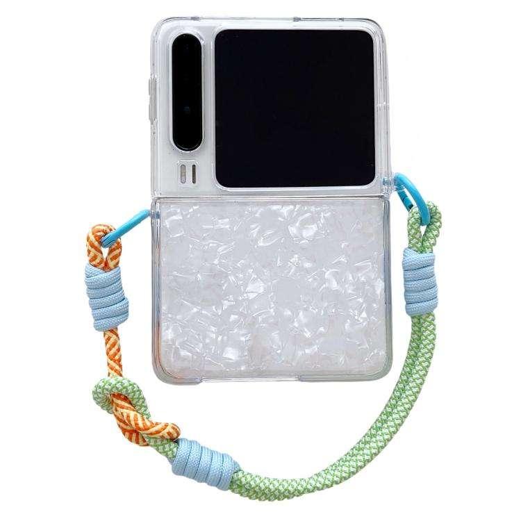 For Huawei Pura X Pearlescent Shell Texture Side Buckle Phone Case with Rainbow Bracelet(White)