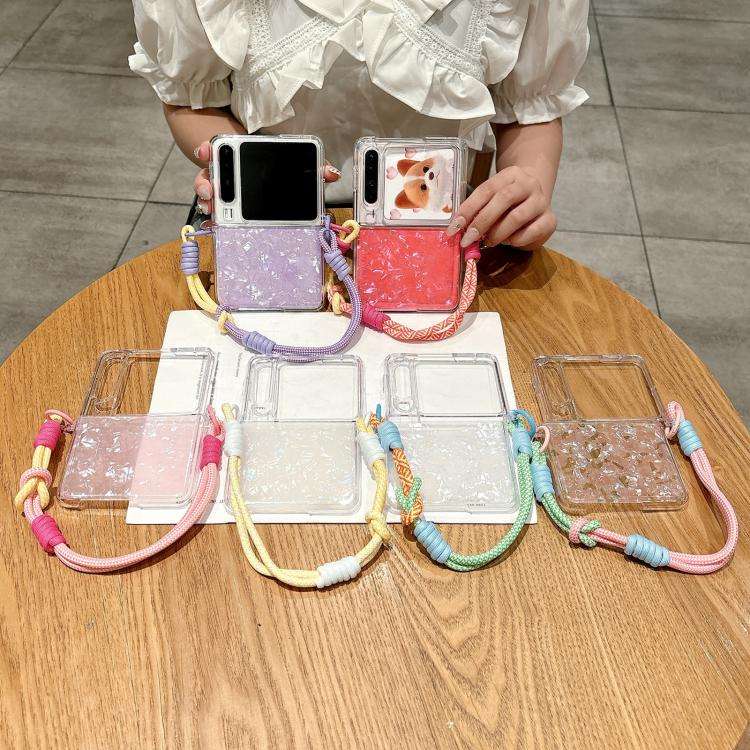 For Huawei Pura X Pearlescent Shell Texture Side Buckle Phone Case with Rainbow Bracelet(White)