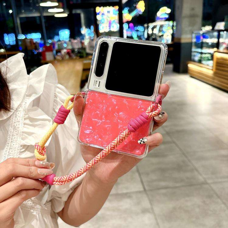 For Huawei Pura X Pearlescent Shell Texture Side Buckle Phone Case with Rainbow Bracelet(Red)