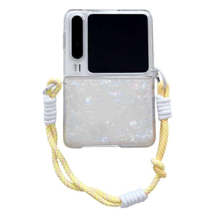 For Huawei Pura X Pearlescent Shell Texture Side Buckle Phone Case with Rainbow Bracelet(Beige)