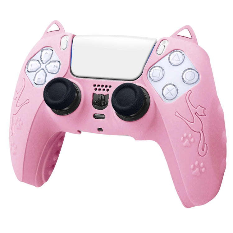 For Sony PS5 Cat Ear Shape Gamepad Silicone Protective Case(Pink)