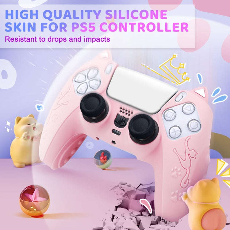 For Sony PS5 Cat Ear Shape Gamepad Silicone Protective Case(Blue)