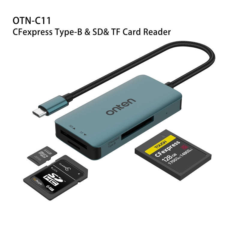 Onten C11 3 in 1 USB-C / Type-C to CFepress Type-B & SD & TF Card Reader(Pine Green)