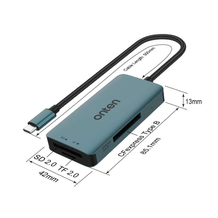 Onten C11 3 in 1 USB-C / Type-C to CFepress Type-B & SD & TF Card Reader(Pine Green)