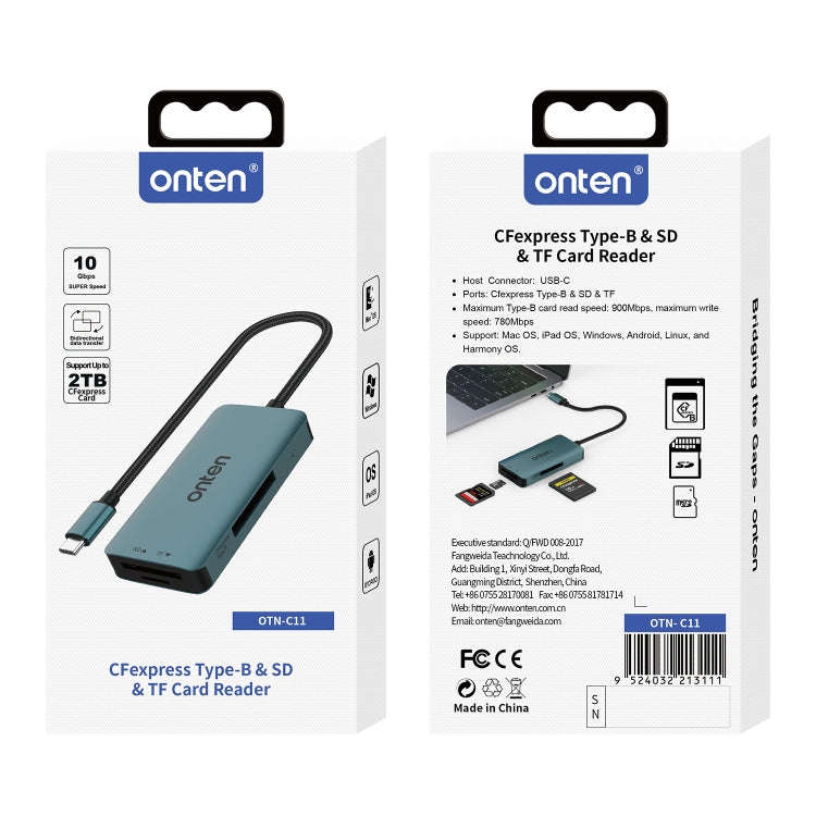 Onten C11 3 in 1 USB-C / Type-C to CFepress Type-B & SD & TF Card Reader(Pine Green)