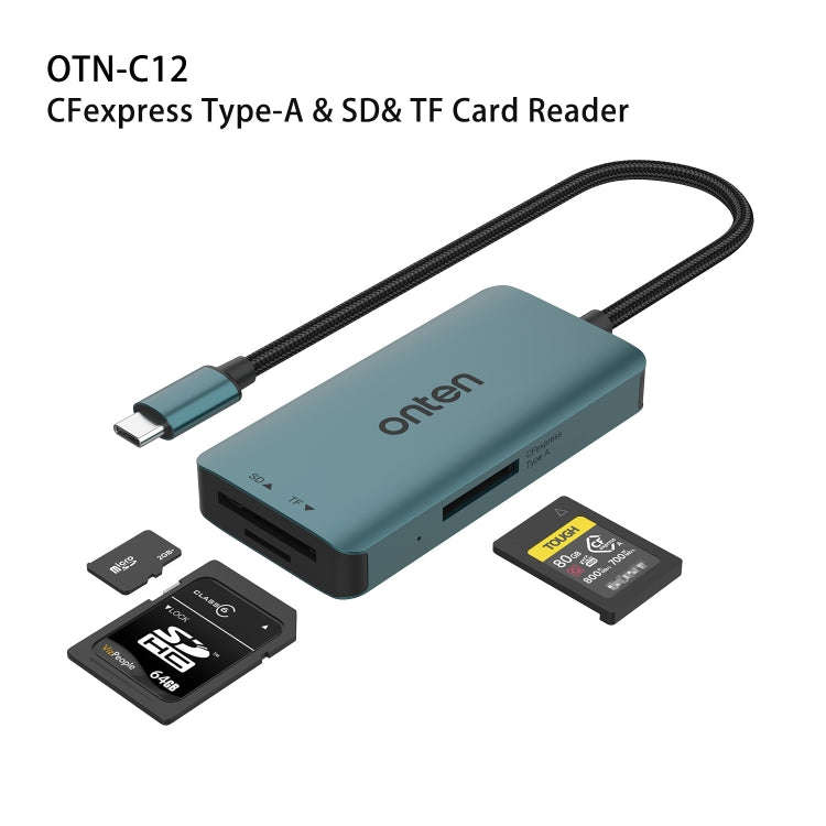 Onten C12 3 in 1 USB-C / Type-C to CFepress Type-A & SD & TF Card Reader(Pine Green)
