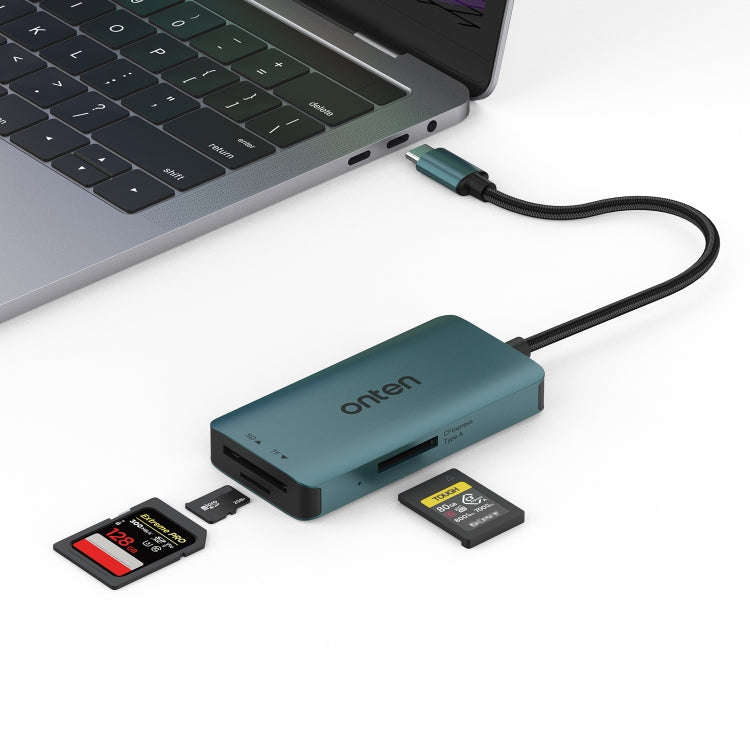 Onten C12 3 in 1 USB-C / Type-C to CFepress Type-A & SD & TF Card Reader(Pine Green)