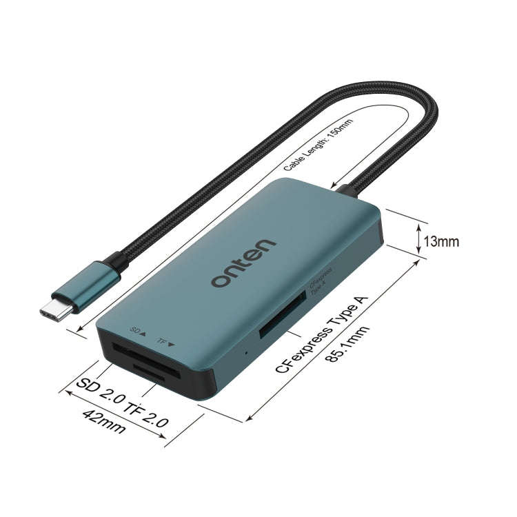 Onten C12 3 in 1 USB-C / Type-C to CFepress Type-A & SD & TF Card Reader(Pine Green)