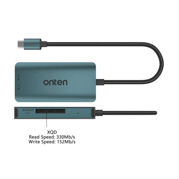 Onten C13 3 in 1 USB-C / Type-C to XQD & SD & TF Card Reader(Pine Green)
