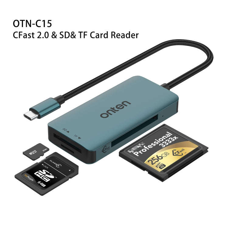 Onten C15 3 in 1 USB-C / Type-C to CFast 2.0 & SD & TF Card Reader(Pine Green)