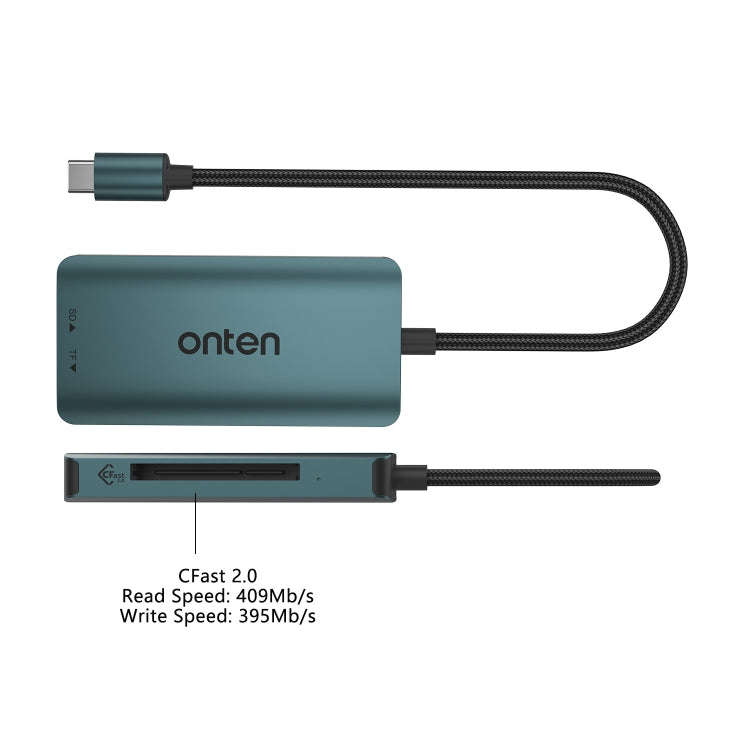 Onten C15 3 in 1 USB-C / Type-C to CFast 2.0 & SD & TF Card Reader(Pine Green)