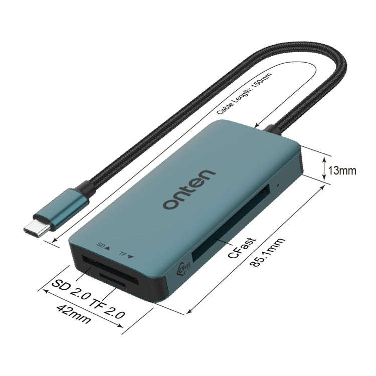 Onten C15 3 in 1 USB-C / Type-C to CFast 2.0 & SD & TF Card Reader(Pine Green)