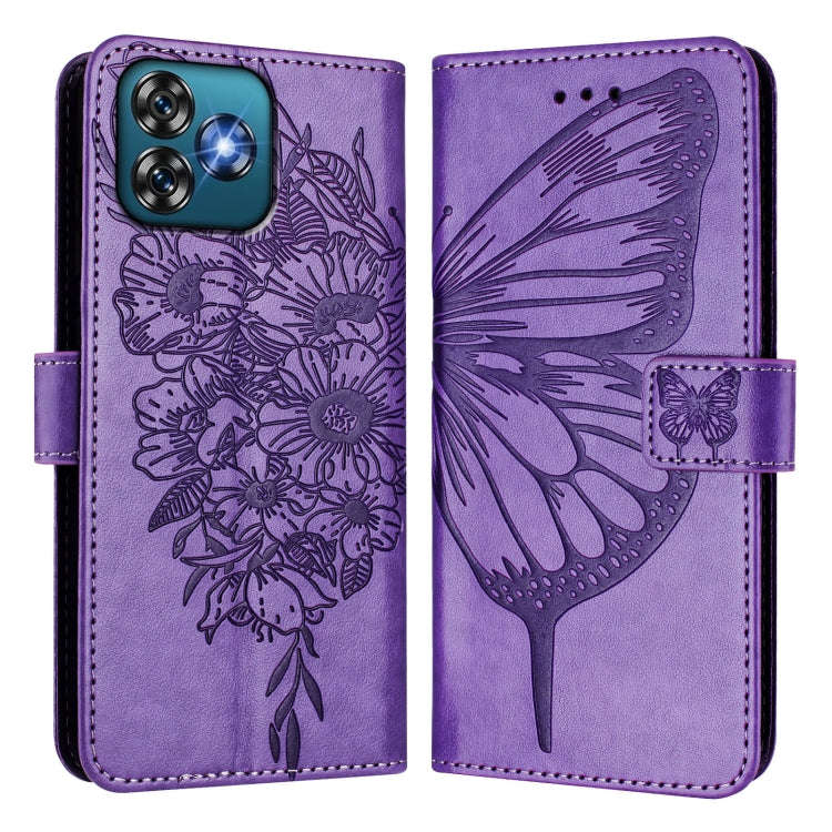 For Oukitel C53 Embossed Butterfly Leather Phone Case(Purple)