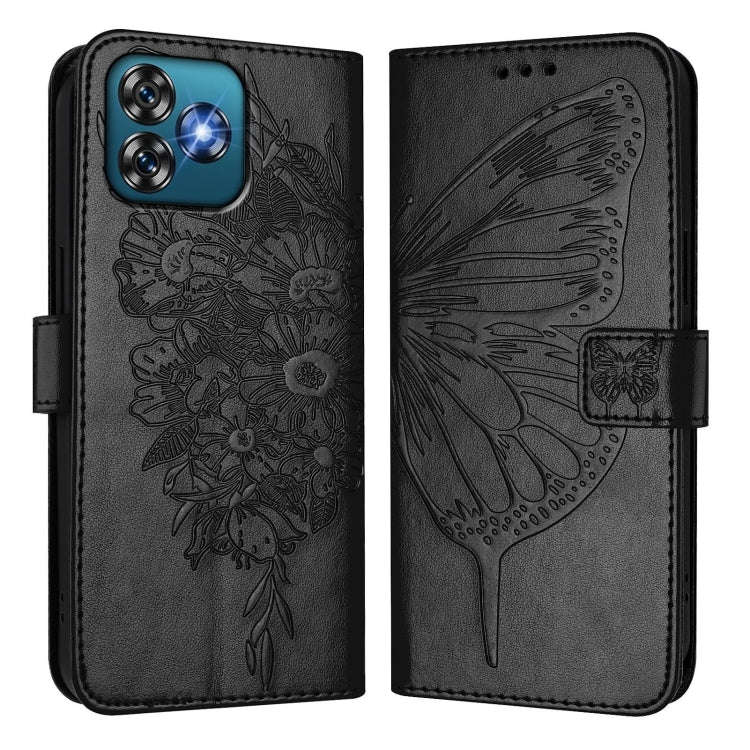 For Oukitel C53 Embossed Butterfly Leather Phone Case(Black)