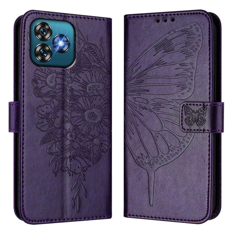 For Oukitel C53 Embossed Butterfly Leather Phone Case(Dark Purple)