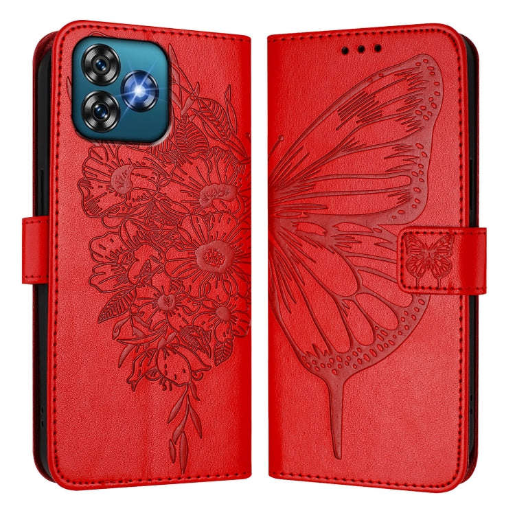 For Oukitel C53 Embossed Butterfly Leather Phone Case(Red)