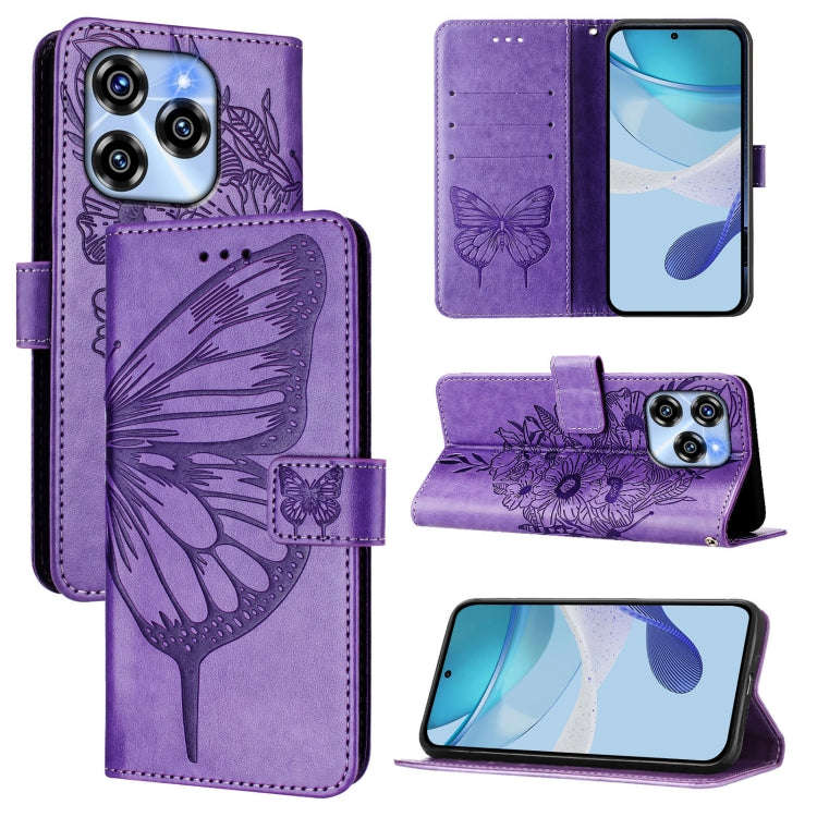 For Oukitel C50 Embossed Butterfly Leather Phone Case(Purple)