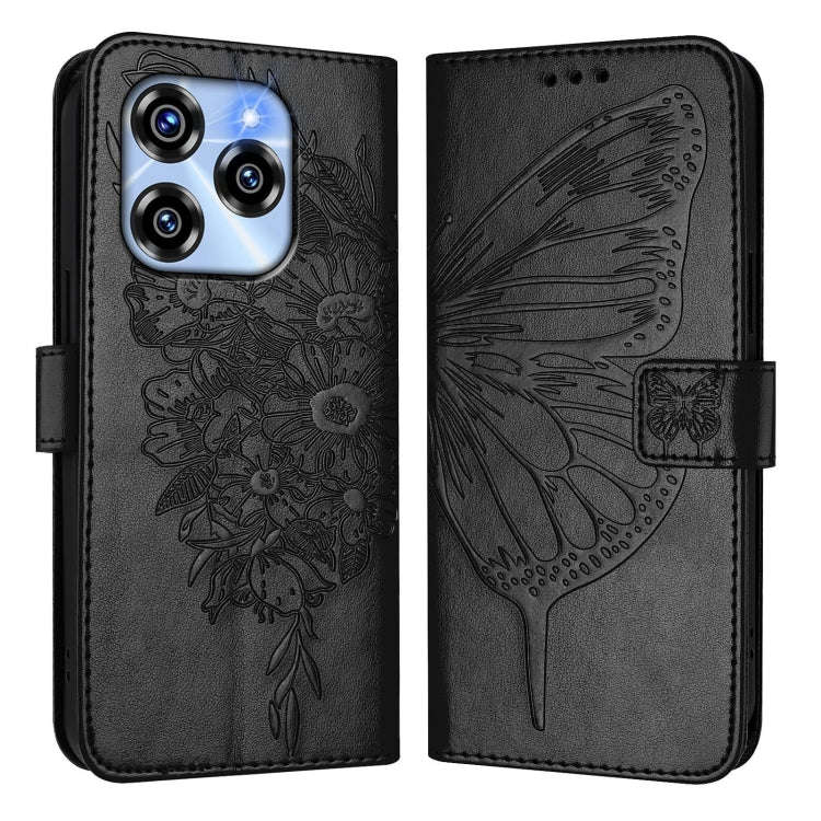For Oukitel C50 Embossed Butterfly Leather Phone Case(Black)