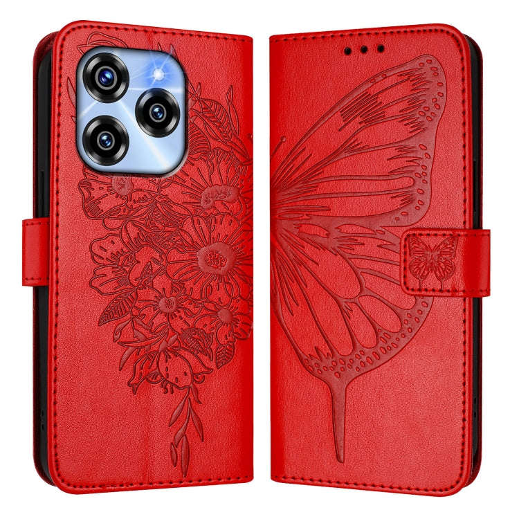 For Oukitel C50 Embossed Butterfly Leather Phone Case(Red)