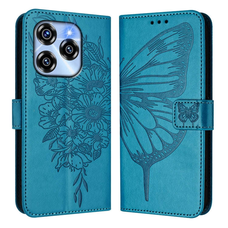 For Oukitel C50 Embossed Butterfly Leather Phone Case(Blue)
