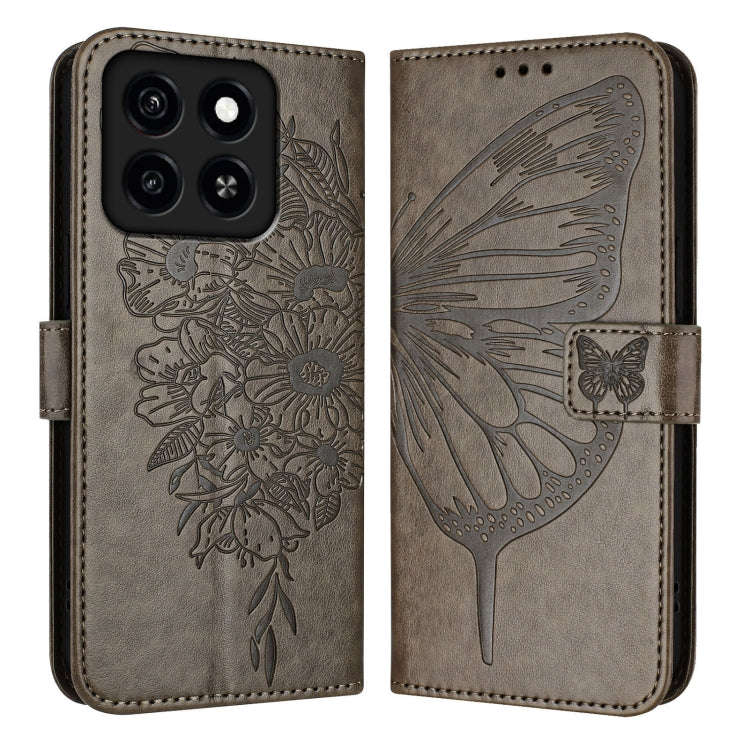For ZTE Blade A35 / A55 Embossed Butterfly Leather Phone Case(Grey)