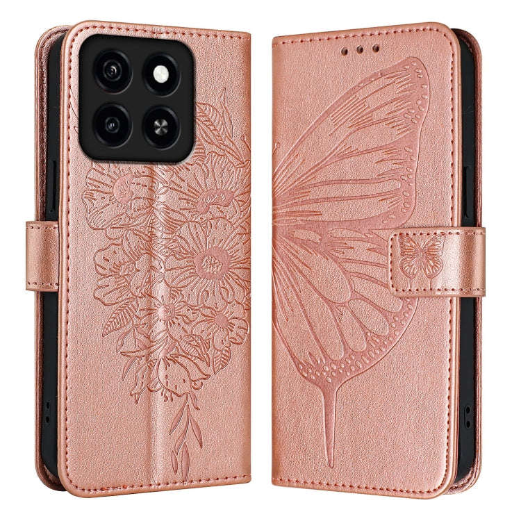 For ZTE Blade A35 / A55 Embossed Butterfly Leather Phone Case(Rose Gold)