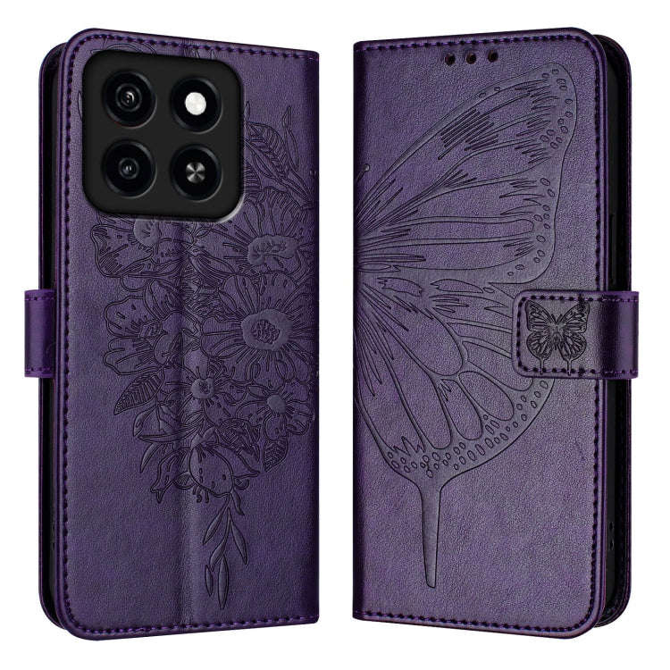 For ZTE Blade A35 / A55 Embossed Butterfly Leather Phone Case(Dark Purple)