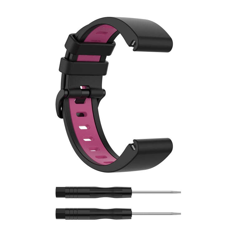 For Garmin Fenix 6S Two-color Silicone Watch Band(Black Rose Red)