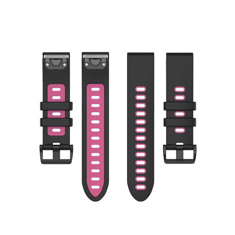 For Garmin Fenix 6S Two-color Silicone Watch Band(Black Rose Red)