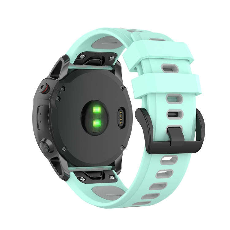 For Garmin Fenix 6X Two-color Silicone Watch Band(Teal Grey)