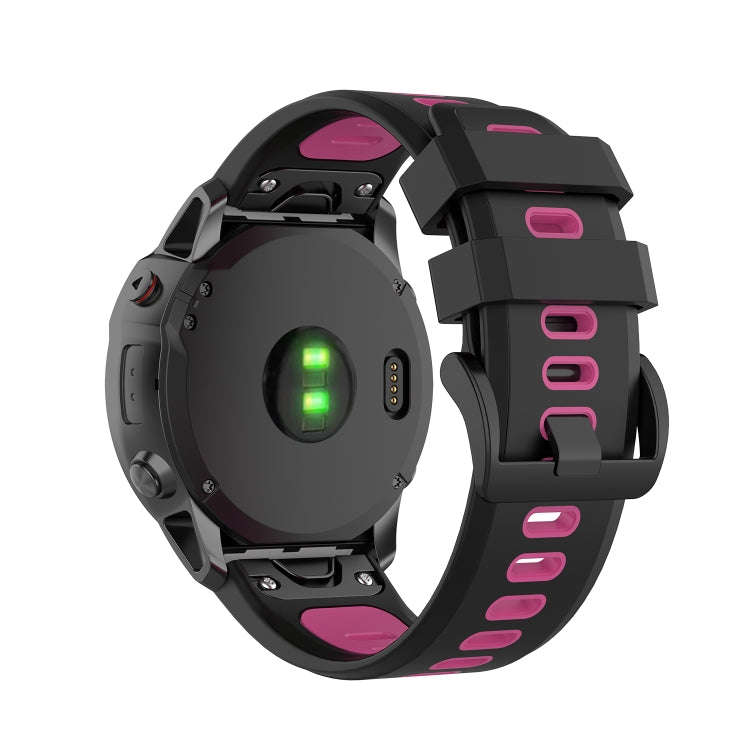 For Garmin Fenix 6X Two-color Silicone Watch Band(Black Rose Red)