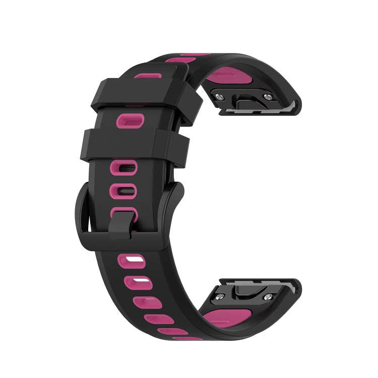 For Garmin Fenix 6X Two-color Silicone Watch Band(Black Rose Red)
