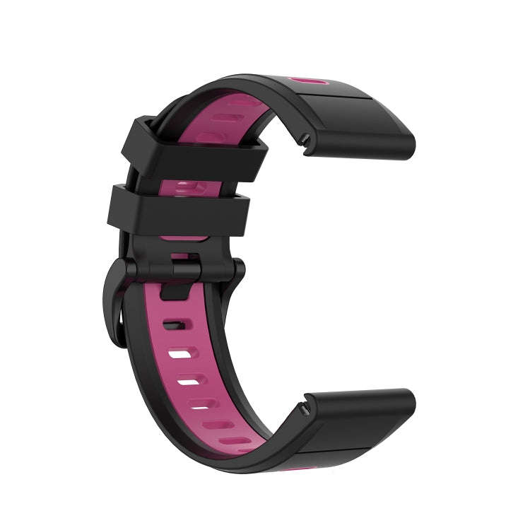 For Garmin Fenix 6X Two-color Silicone Watch Band(Black Rose Red)