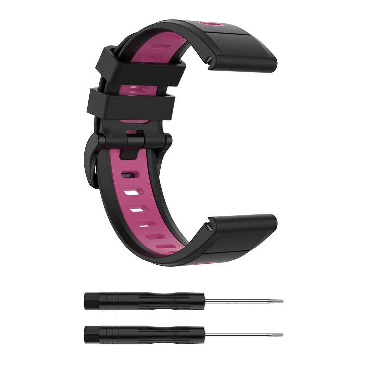 For Garmin Fenix 6X Two-color Silicone Watch Band(Black Rose Red)