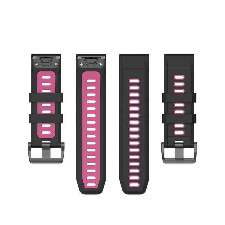 For Garmin Fenix 6X Two-color Silicone Watch Band(Black Rose Red)