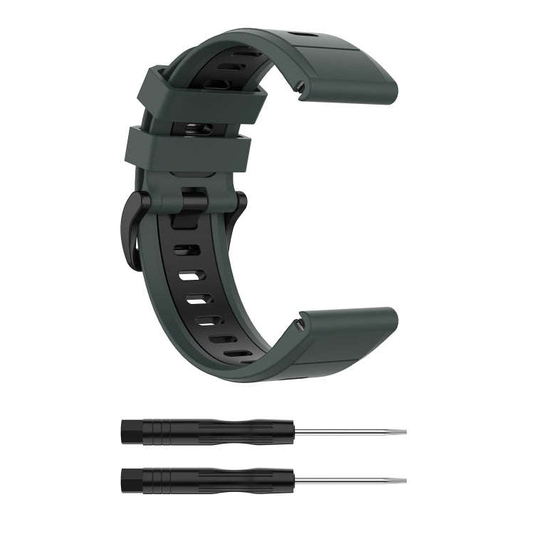 For Garmin Fenix 6X Two-color Silicone Watch Band(Olive Green Black)