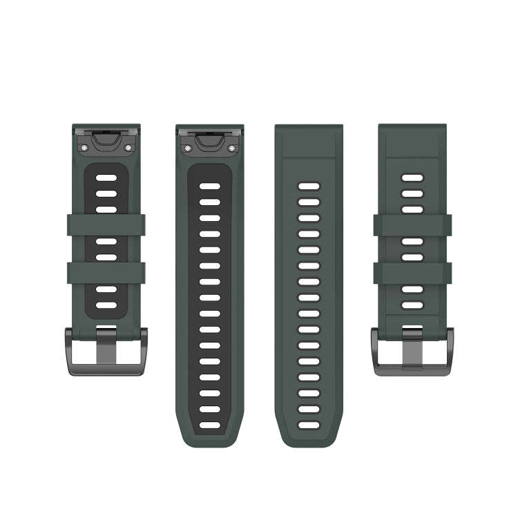 For Garmin Fenix 6X Two-color Silicone Watch Band(Olive Green Black)