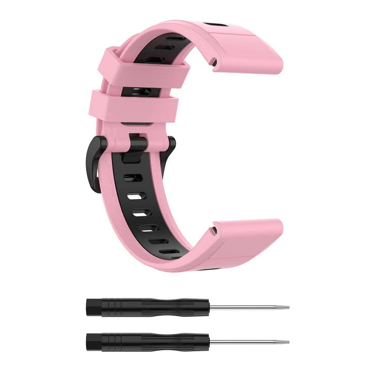 For Garmin Fenix 6X Two-color Silicone Watch Band(Pink Black)