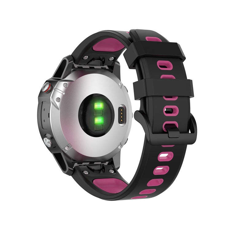 For Garmin Fenix 6 Two-color Silicone Watch Band(Black Rose Red)